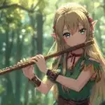 Forest Elf Girl Playing Flute