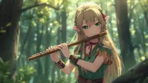 Forest Elf Girl Playing Flute