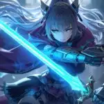 Futuristic Anime Knight Wielding Blue Plasma Sword