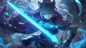 Futuristic Anime Knight Wielding Blue Plasma Sword