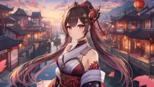 Genshin Style Anime Girl In Liyue Harbor