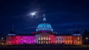 Grand Neoclassical Dome Building at Night