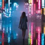 Lone Figure Under Neon Light