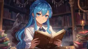 Magic Librarian Girl Reading Ancient Book
