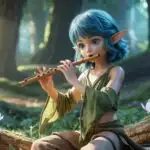 Magical Forest Anime Girl Playing Flute