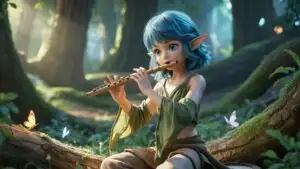 Magical Forest Anime Girl Playing Flute