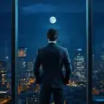 Man in Suit Looking Out of Window