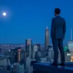 Man Looking at Horizon from Rooftop