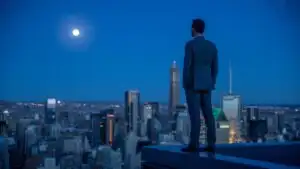 Man Looking at Horizon from Rooftop