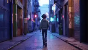 Manga Boy Walking Through Empty Alley