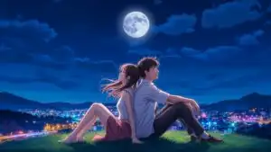 Manga Couple Sitting Together on a Quiet Hill