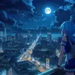 Manga Girl Watching City from High Window