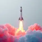 Minimalist Rocket Launch Smoke Trails Art