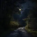 Moonlit Forest Road at Night