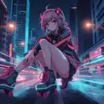 Neon Skater Girl Under Street Lights