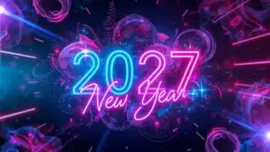 New Year 2027 Abstract Countdown Clock Neon Light