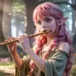 Pink Hair Elf Anime Girl With Flute