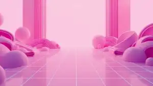 Pink Vaporwave Grid Floor with Minimal Abstract Shapes