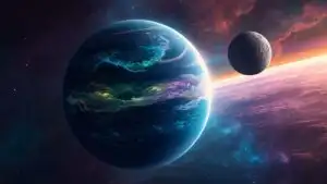 Planet With Glowing Atmosphere Next to Smaller Moon