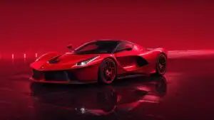 Red Ferrari LaFerrari Hypercar in Dramatic Neon Studio