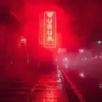 Red Neon Sign Through Mist