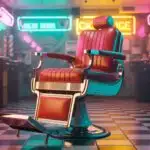 Retro Barbershop Chair With Neon Reflections