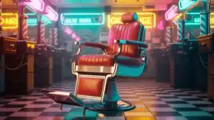 Retro Barbershop Chair With Neon Reflections