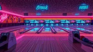 Retro Bowling Alley Neon Pins Floor Pattern