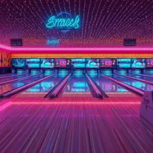 Retro Bowling Alley Neon Pins Floor Pattern