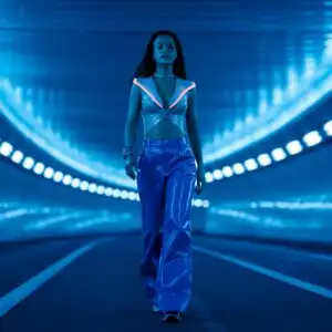 Rihanna Walking Through a Futuristic Tunnel