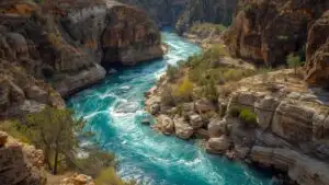 River Carving Through Canyon