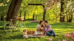 Romantic Picnic Date In Park Spring