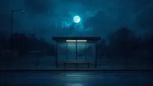 Soft Rain on Empty Bus Stop