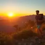 Traveler Hiking in Golden Morning Light
