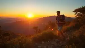 Traveler Hiking in Golden Morning Light