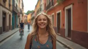Traveler Walking Through Old Town