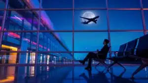 Traveler Watching Airplanes from Terminal