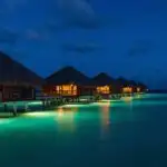 Tropical Overwater Bungalows at Night