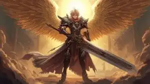 Winged Guardian Holding Sword in Sanctuary of Light