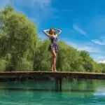 Woman in Short Dress Standing on Wooden Bridge