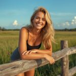 Woman Leaning on Wooden Fence