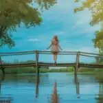 Woman on Rustic Wooden Bridge Surrounded by Nature