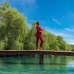 Woman Posing on Narrow Wooden Bridge in Nature