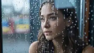 Woman Watching the Rain From Indoors on a Cloudy Day