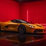Yellow Ferrari LaFerrari Hypercar in Red Neon Studio
