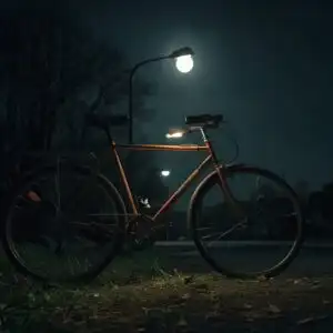 Abandoned Bike Under Street Lamp