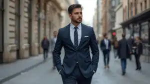 Businessman In Suit Walking City Street