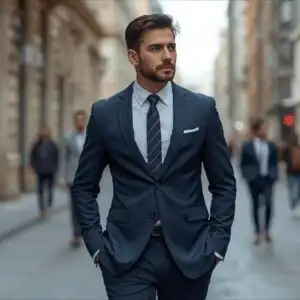 Businessman In Suit Walking City Street