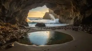 Coastal Cave Entrance Waves Tide Pool Mystery Ocean