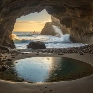 Coastal Cave Entrance Waves Tide Pool Mystery Ocean